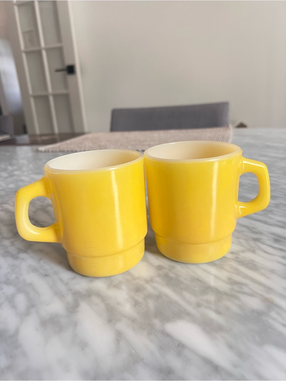 Vintage Fire King Yellow Glass Coffee Mugs - Set of 2